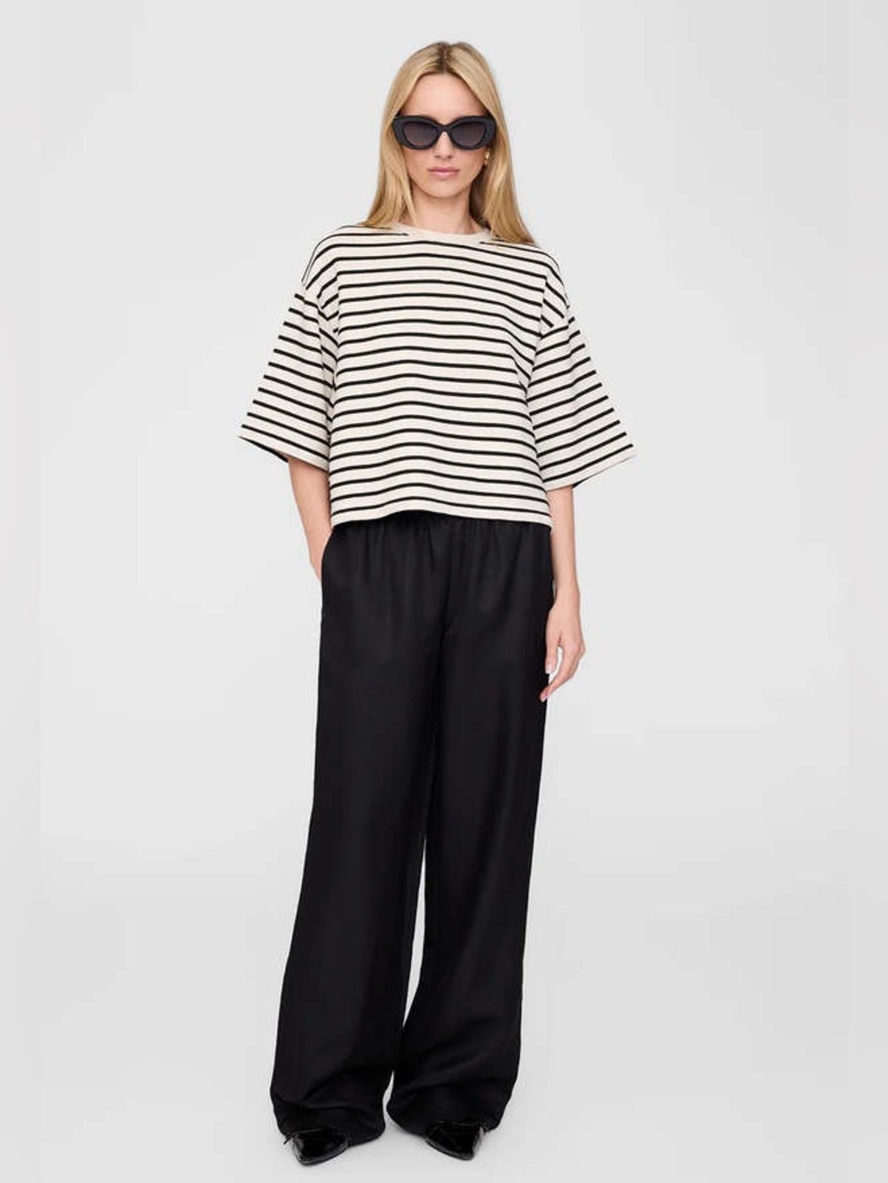 Anine Bing Linen Blend Wide Leg Black Pants Sz S